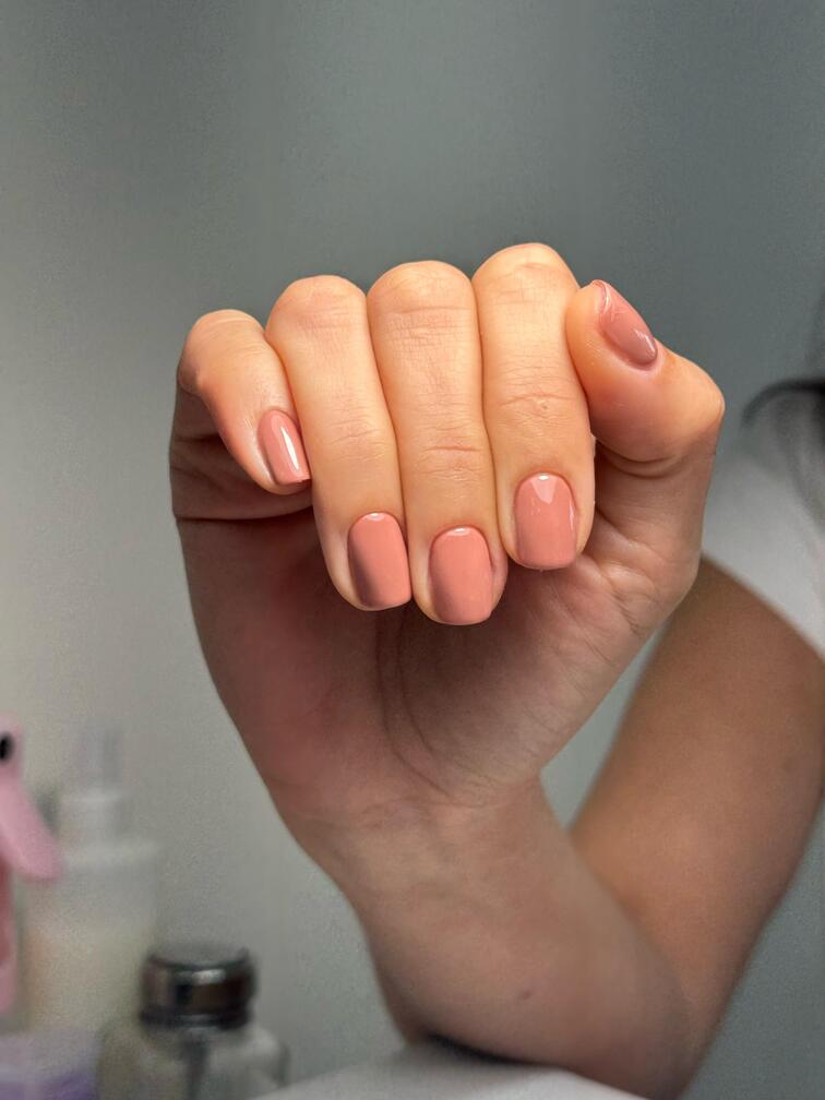 short gel nails with nude color, nail service at miami